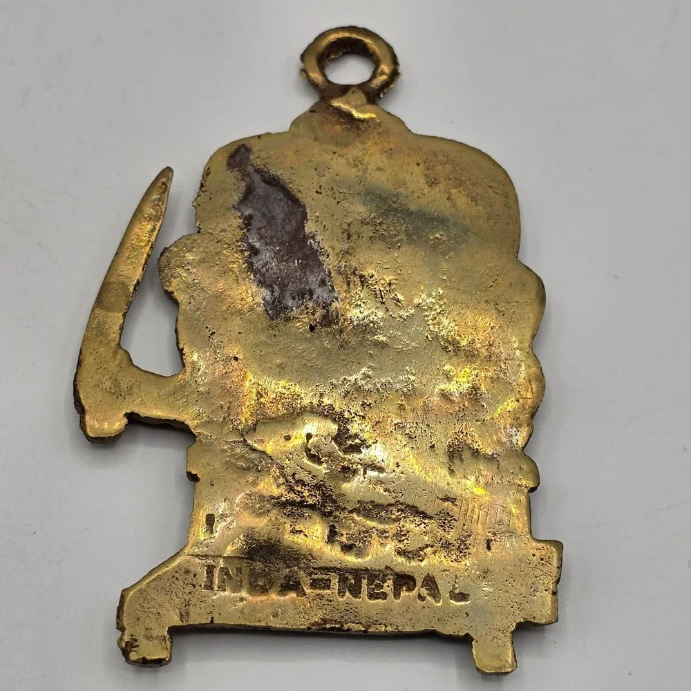 Vintage India Nepal Brass Bhairava Deity Pendant Hindu Guardian Talisman‎ Charm